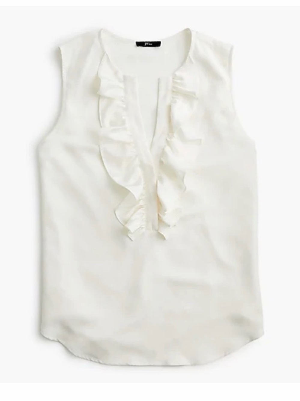 J. Crew Ivory Sleeveless Ruffle-Front top in Satin crepe NWT